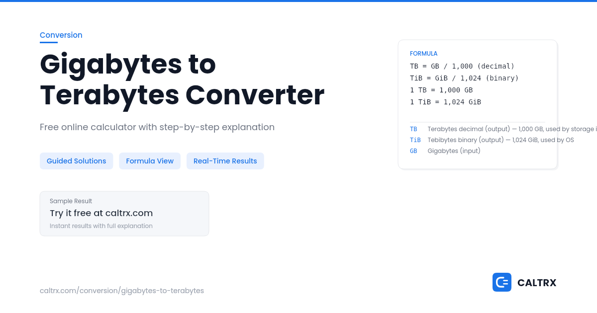 Gigabytes to Terabytes – GB to TB Converter | CALTRX