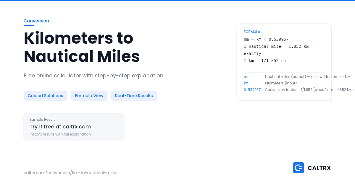 Nautical Conversion Table Kilometers to Nautical Miles – km to nmi | CALTRX