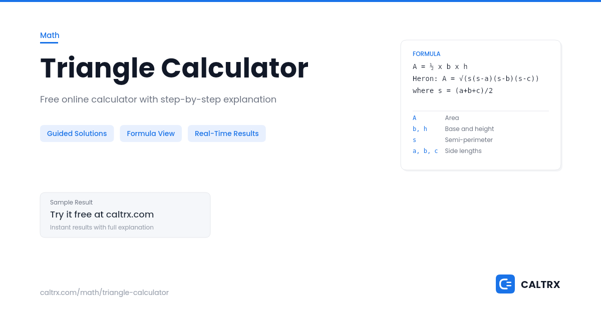 Work Calculator Triangle Triangle Calculator – Area & Angles | CALTRX